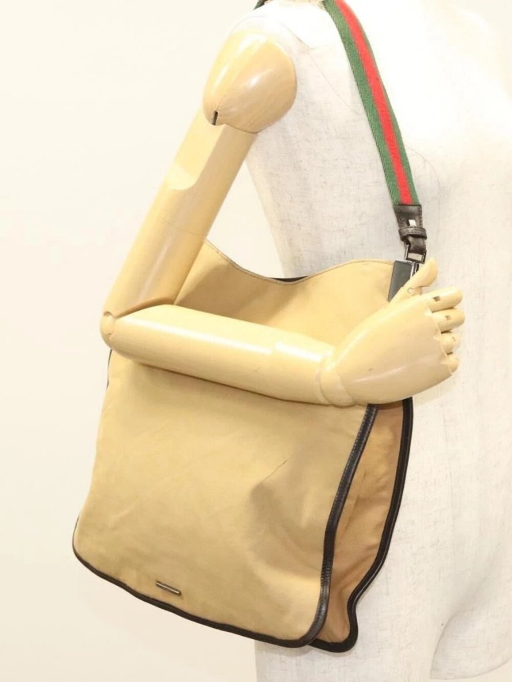 GUCCI Web Sherry Line Shoulder Bag Canvas Beige Silver Red 001 4306 Auth hk2865 - Picture 14 of 16